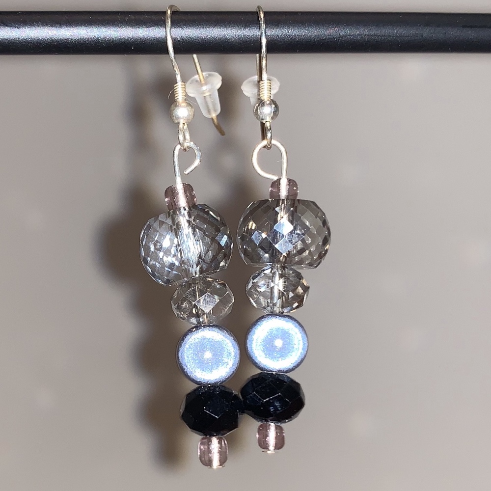 Beautiful Silver and Blac Shimmery Beaded Earrings